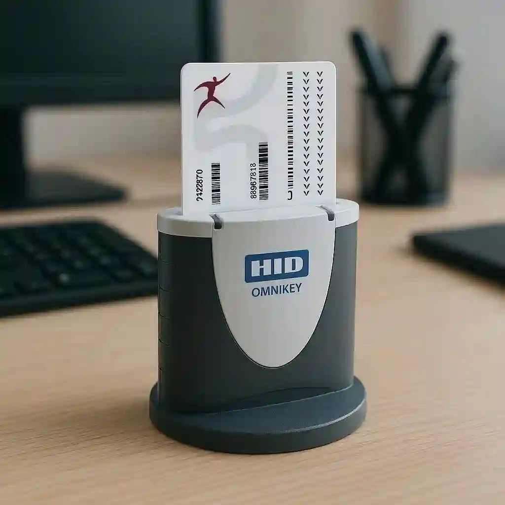 HID OMNIKEY 3121 USB smart card reader for contact chip ID cards supporting secure authentication, digital signature and government access systems