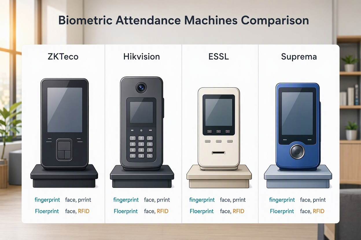 Comparing Biometric Attendance Machines: ZKTeco vs Hikvision vs ESSL vs Suprema Comparing Biometric Attendance Machines: ZKTeco vs Hikvision vs ESSL vs Suprema